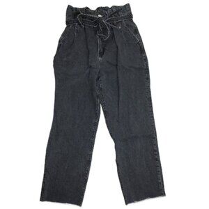 Abercrombie & Fitch Paperbag Waist Tie Hi Rise Raw Hem Black Jean 27/4